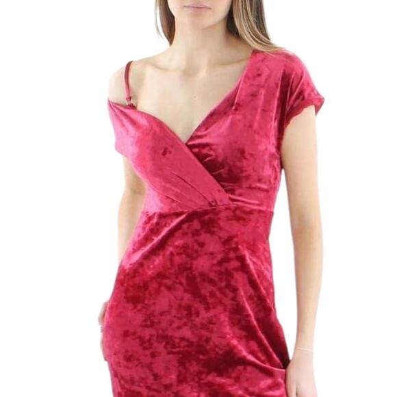 Vintage Inspired Crushed Red Velvet Asymmetrical Dress by Guess Size 8 - Picture 4 of 16